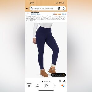 NEW Women’s Fleece Lined Thermal Pocket Leggings Navy Blue